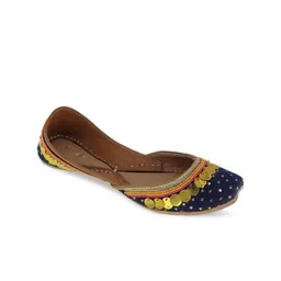 Fulkari Women Blue Embellished Leather Ethnic Mojaris-image-65