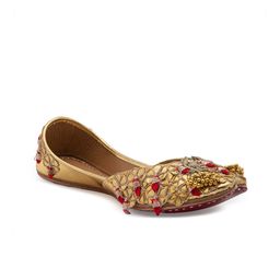 5 ELEMENTS Women Gold-Toned Embellished Ethnic Mojaris Flats-21
