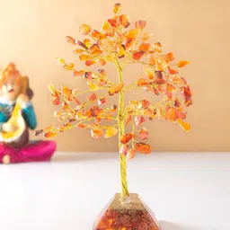 Golden Peacock Orange Agate Stone Wish Tree Showpiece-picture-45
