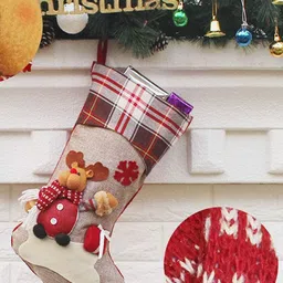 Little Surprise Box LLP  Beige & Red Patterned Jute Stockings Christmas Tree Ornament-image-52