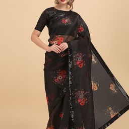 Sangria Floral Printed Sequinned Border Organza Saree-image-80