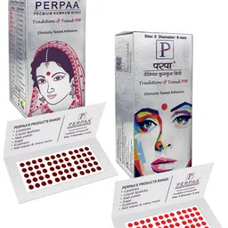 PERPAA Premium Kumkum Set Of 2 Round Stick On Bindi Book - Red & Dark-Maroon-4