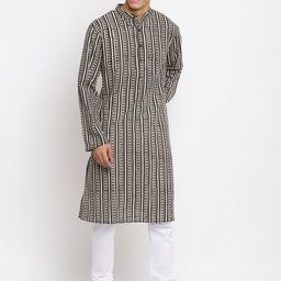 Fabindia Men Multicoloured Striped Flared Sleeves Mirror Work Anarkali Kurta-4