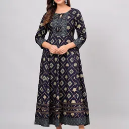 KALINI Ethnic Motifs Printed Tie-Up Neck Fit & Flare Ethnic Dress-picture-4
