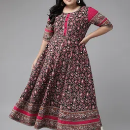 KALINI Plus Size Floral Printed Pure Cotton Anarkali Kurta-54