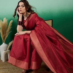 Sangria Polka Dot Zari Woven Tassel Detail Saree With Blouse-48