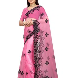 BARKIYA CREATION Ethnic Motifs Embroidered Net Saree image 1