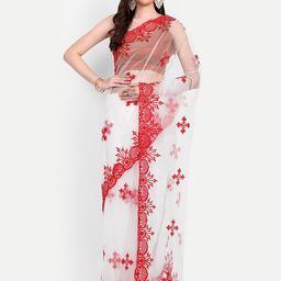 BARKIYA CREATION Ethnic Motifs Embroidered Net Saree image 1