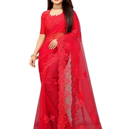 BARKIYA CREATION Ethnic Motifs Embroidered Net Saree image 1