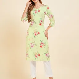 Rekha Maniyar Floral Printed Pure Crepe Lace Straight Kurta-image-21