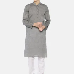 PAROKSH Men Grey Shadow Work Dobby Handloom Kurta-picture-18
