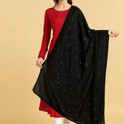 Dupatta Bazaar Floral Embroidered  Mirror Work Pure Cotton Dupatta-image-8