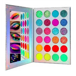 DE'LANCI 24 Color UV Blacklight Aurora Glow-Neon  Glow in the Dark Eyeshadow Palette-24