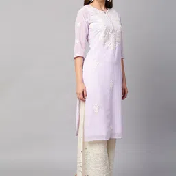 RATAN Floral Embroidered Chikankari Round Neck Regular Kurta-picture-19