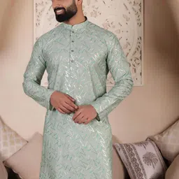 Lightpole Men Ethnic Motifs Printed Flared Sleeves Thread Work Handloom Kurta-picture-35