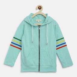 am ma Unisex Kids Turquoise Blue Hooded Sweatshirt-49