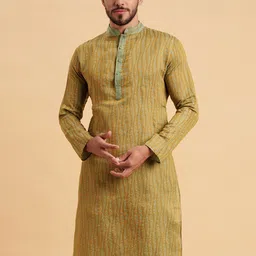 Vrundavan ethics Woven Design Mandarin Collar Jacquard Cotton Kurta-picture-49