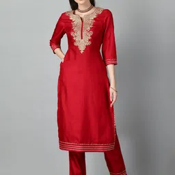 MEESAN Ethnic Motifs Embroidered Thread Work Kurta With Trousers & Dupatta-55