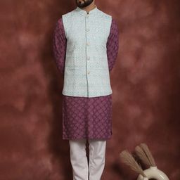Anouk Ethnic Motifs Embroidered Regular Thread Work Kurta with Pyjamas & Nehru Jacket-picture-3
