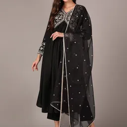 AHIKA Floral Embroidered Empire Kurta With Trousers & Dupatta-54