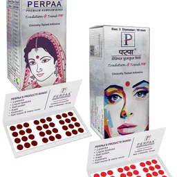 PERPAA Premium Kumkum Set Of 2 Round Stick On Bindi Book - Red & Dark Maroon-6
