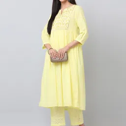SAVI Cotton Embroidered A Line Kurta & Trousers Set-picture-48