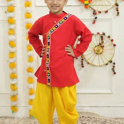 BownBee Boys Band Collar Thread Work Angrakha Pure Cotton Kurta with Dhoti Pants-54