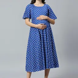 DUMMY SHAPE Ethnic Motifs Printed Flared Sleeves Maternity Fit and Flare Midi Dress-image-66