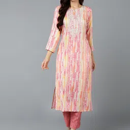 KALINI Abstract Embroidered Thread Work Straight Kurta-35