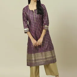 Rangriti Geometric Printed Notched Neck Straight Kurta-35