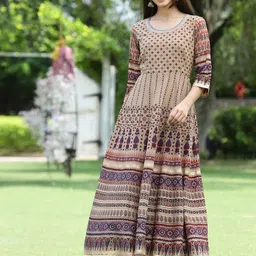 Juniper Women Brown Flared Sleeves Thread Work Georgette Anarkali Kurta-picture-5