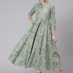 GLAM ROOTS Women Green Floral Printed Anarkali Kurta-image-90