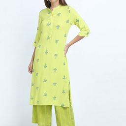 Vishudh Women Lime Green Ethnic Motifs Printed Kurta-image-31