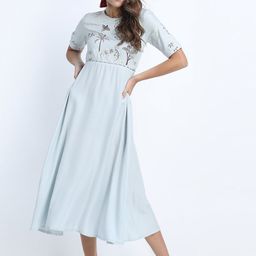 Vishudh Blue Tropical Midi Dress-image-24
