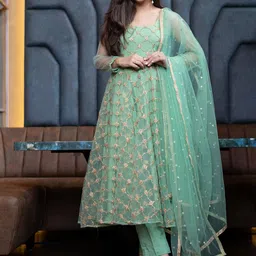 Label Shaurya Sanadhya Ethnic Motifs Embroidered Sequinned Kurta with Trousers & Dupatta-picture-21