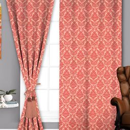Parda Sansar Peach Coloured & Red 2 Pieces Ethnic Motifs Room Darkening Long Door Curtains-image-6