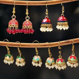 OOMPH Set Of 5 Pearls Beaded Dome Shaped Jhumkas-48