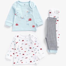 mothercare Newborn Boys White & Blue Pack Of 2 Printed Pure Cotton Co-Ords Set-image-49