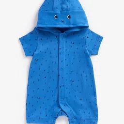 mothercare Infant Boys Geometric Printed Pure Cotton 3-D Hooded Rompers with Applique-image-6