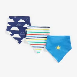 mothercare Boys Blue & White Pack Of 3 Printed & Striped Pure Cotton Bibs-15