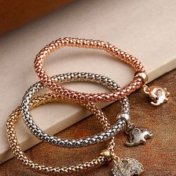 YouBella Women Set of 3 Stone-Studded Elasticated Charm Bracelets-image-103