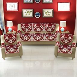 BIGGER FISH Maroon Cotton Sofa Cover With Arms-image-23