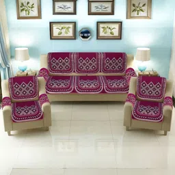 BIGGER FISH Maroon Checked Cotton Sofa Cover With Arms-image-45