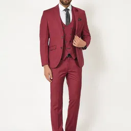 Blackberrys Men Rust Red Checked Slim Fit Single-Breasted Formal 3-Piece Suit-8