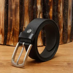 MUTAQINOTI Men Black Textured Leather Formal Belt-image-51