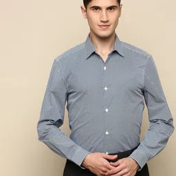 INVICTUS Standard Micro Checks Cotton Spread Collar Slim Fit Opaque Checked Formal Shirt-image-59