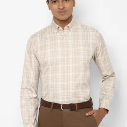 Allen Solly Men Beige & White Slim Fit Opaque Checked Pure Cotton Formal Shirt-image-22
