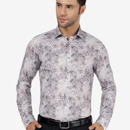 JB STUDIO Slim Fit Floral Printed Spread Collar Cotton Formal Shirt-image-13
