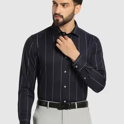 Blackberrys Straight Slim Fit Striped Modal Formal Shirt-image-13