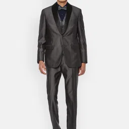 Van Heusen Men Grey Solid Single Breasted Slim-Fit 4-Piece Formal Suit-picture-6